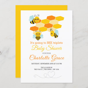 Invitation Triplet d'abeille mignonne Bumble Baby shower pers