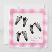 Invitation Triplet Girl Baby shower avec empreintes (Devant)
