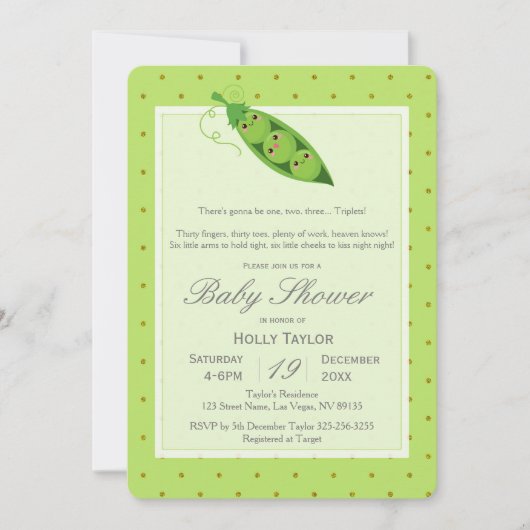Invitation Triplet Peas dans un Baby shower de pois (Devant)