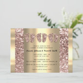 Invitation Triplets Baby shower Pieds Rose Parties scintillan (Debout devant)