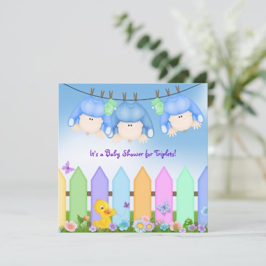 Invitation Triplets Bébé Garçon Douche (Debout devant)