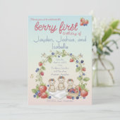 Invitation Triplets Berry First Birthday Party (Debout devant)