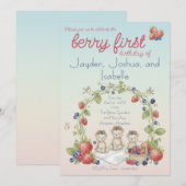 Invitation Triplets Berry First Birthday Party (Devant / Derrière)