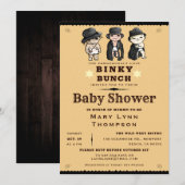 Invitation Triplets Cute Baby shower Occidental Binky Bunky (Devant / Derrière)
