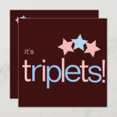 Invitation Triplets étoiles Baby shower Brown bleu rose (Devant / Derrière)