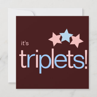 Invitation Triplets étoiles Baby shower Brown bleu rose