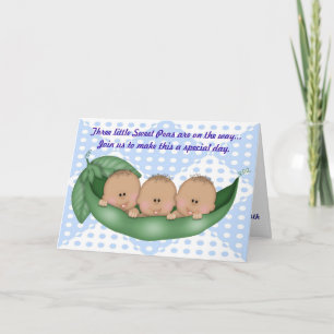 Invitation Triplets Garçon Baby shower Pea dans une invitatio