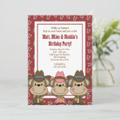 Invitation TRIPLETS Western Cowboy Monkeys 5x7 Anniversaire (Debout devant)