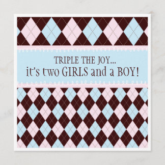 Invitation Triplez le baby shower à motifs de losanges de