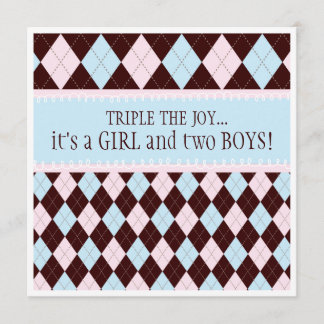 Invitation Triplez le baby shower à motifs de losanges de