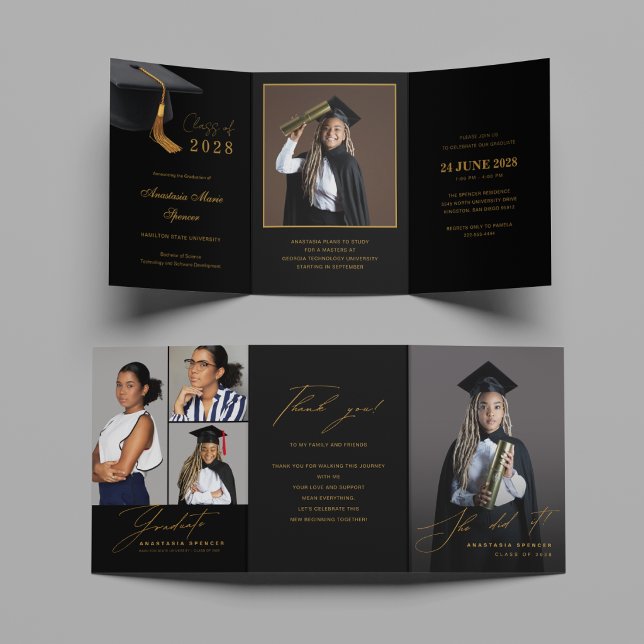 Invitation Triptyque de Remise de Diplômes en Or N (Créateur téléchargé)