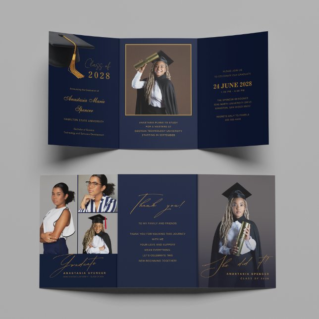 Invitation Triptyque de Remise des Diplômes Bleu O (Créateur téléchargé)