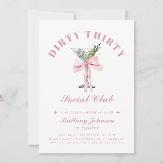Invitation Triste Trente Bow & Martini 30e anniversaire (Devant)