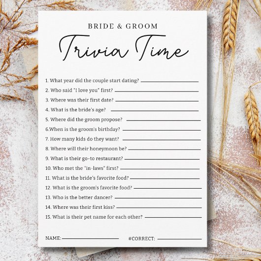 Invitation Trivia Game For Bride And Groom Bridal Shower Game