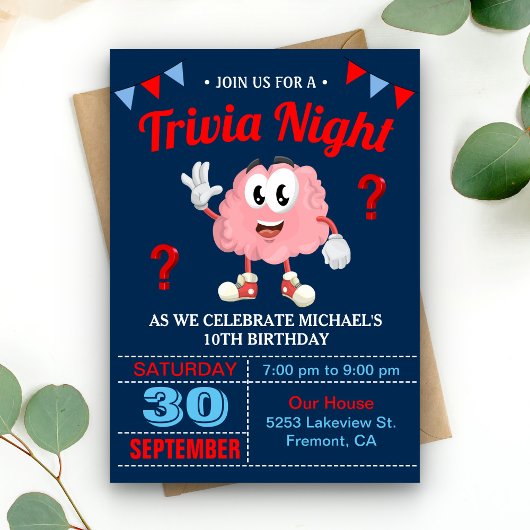 Invitation Trivia moderne Quiz Nuit Anniversaire Fête Invitat