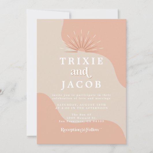 Invitation TRIXIE Blush Retro Arc Photo Boho Mariage (Devant)