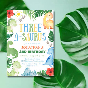 Invitation Trois A-Saurus Dino 3e Anniversaire