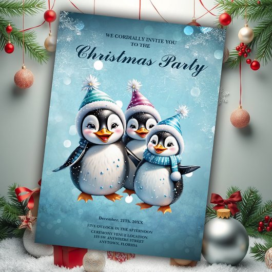 Invitation Trois adorables pingouins