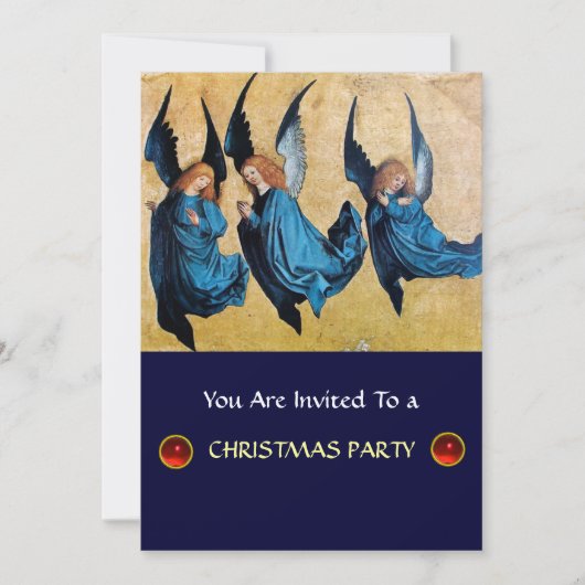 Invitation TROIS ANGELS EN BLEU, rubis rouge, papier feutre (Devant)