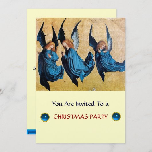 Invitation TROIS ANGELS EN BLEU, Sapphire, or métallique (Devant / Derrière)