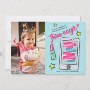 Invitation Trois ans, photo de troisième anniversaire à l'âge