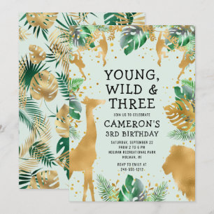 Invitation Trois ans sauvage Safari Pastel Vert Anniversaire