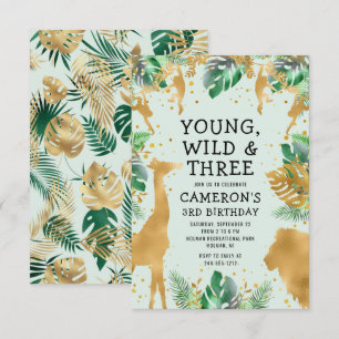 Invitation Trois ans sauvage Safari Pastel Vert Anniversaire