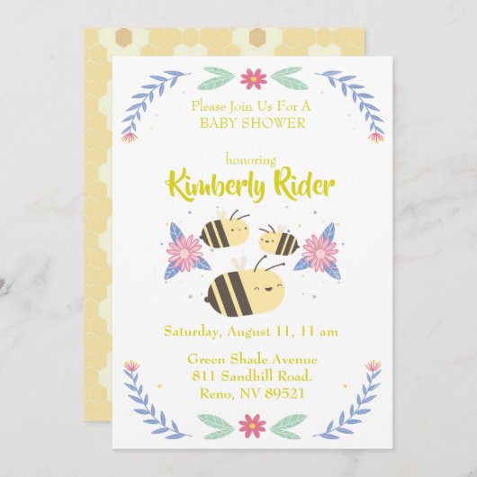 Invitation Trois belles abeilles  (Devant / Derrière)