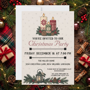 Invitation Trois bougies de Noël nordiques avec décoration de