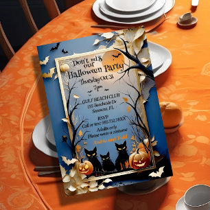 Invitation Trois chats noirs éffrayant blanc Halloween