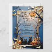 Invitation Trois chats noirs éffrayant blanc Halloween (Devant)