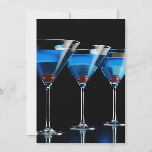 Invitation Trois cocktails bleus avec cerise sur fond noir (Dos)