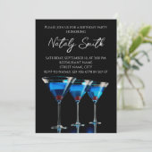 Invitation Trois cocktails bleus avec cerise sur fond noir (Debout devant)