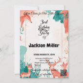 Invitation Trois coeurs 3e anniversaire Renard, hibou et cerf (Devant)