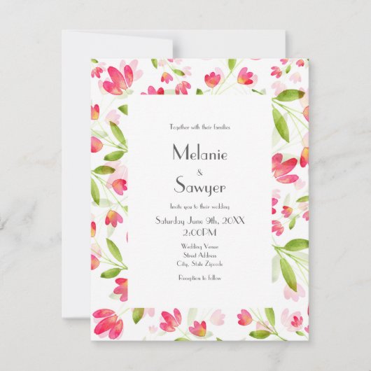 Invitation Trois corail rose Motif d'aquarelle (Devant)