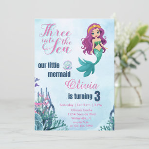 Invitation Trois dans la mer Filles de sirène 3e anniversaire