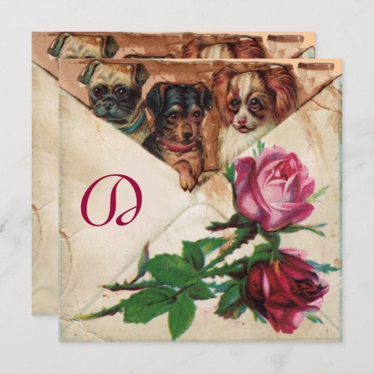 INVITATION TROIS DOGGIES AVEC ROSES (Devant / Derrière)