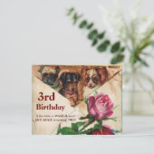 Invitation TROIS DOGGIES AVEC ROSES, 3e Parchemin d'anniversa (Debout devant)