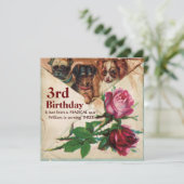 Invitation TROIS DOGGIES AVEC ROSES, Parchemin d'anniversaire (Debout devant)