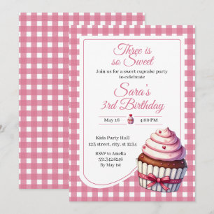 Invitation Trois Douce Fille Gâteau Trois ans Fête d'annivers