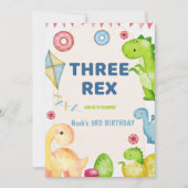Invitation Trois enfants Rex Dinosaur 3e fête d'anniversaire (Devant)