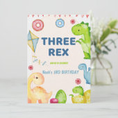 Invitation Trois enfants Rex Dinosaur 3e fête d'anniversaire (Debout devant)
