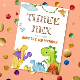 Invitation Trois enfants Rex Dinosaur 3e fête d'anniversaire