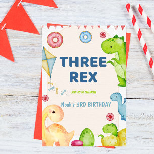 Invitation Trois enfants Rex Dinosaur 3e fête d'anniversaire