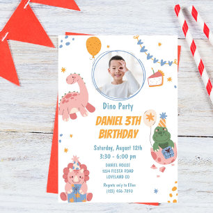 Invitation Trois enfants Rex Dinosaur 3e fête d'anniversaire
