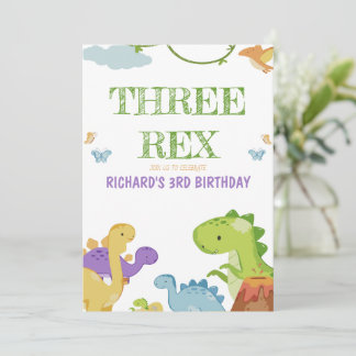 Invitation Trois enfants Rex illustration 3e fête d'anniversa