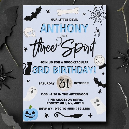 Invitation Trois Esprit ! Boys Halloween 3e anniversaire