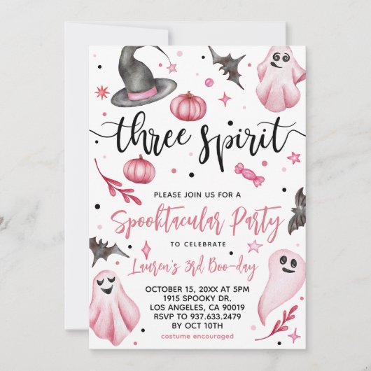 Invitation Trois Esprit Éffrayant Halloween anniversaire (Devant)