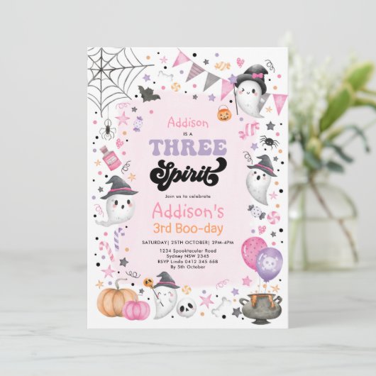 Invitation Trois Esprit | Fille Halloween Ghost 3ème annivers (Debout devant)