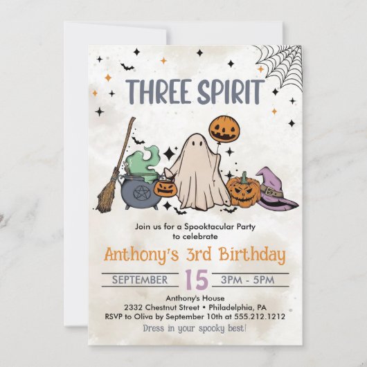 Invitation Trois Esprit Halloween 3e fête d'anniversaire (Devant)
